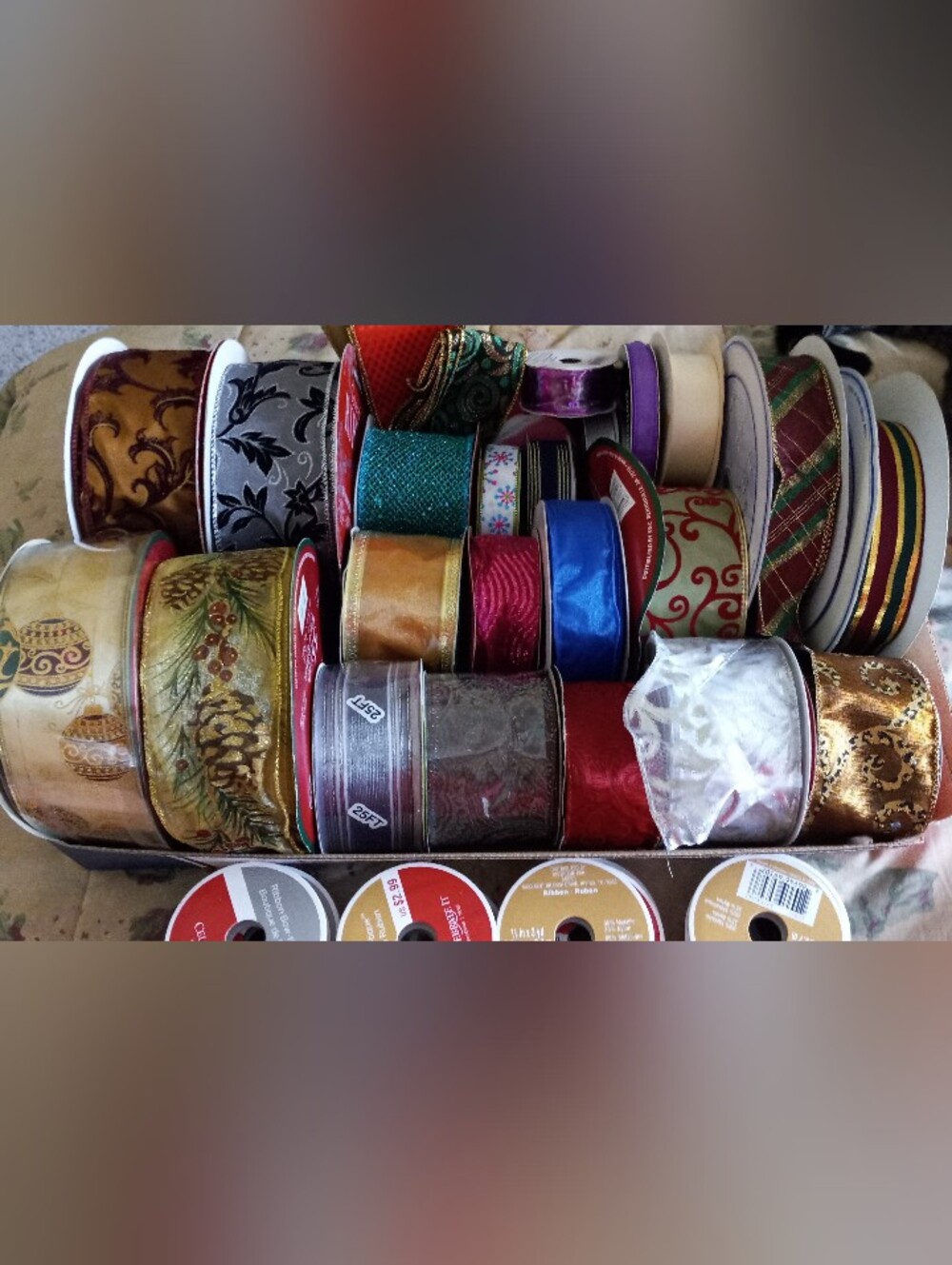 Large Lot of Decorative Ribbon and Mesh for Wreath Making - Mixed Colors